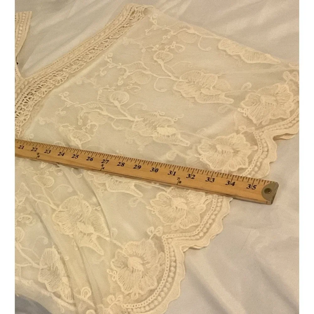 CUPIO Ivory Boho Lace Crochet Butterfly Appliqué Fairy Whimsy Top Blouse SZ S - Picture 8 of 10